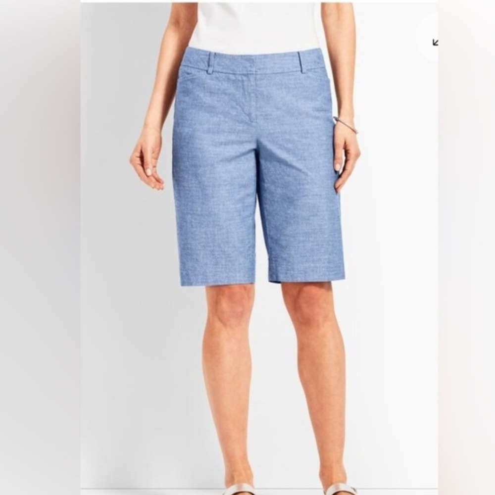 Talbots Chambray Perfect Shorts 10.5" Inseam Blue Size 2‎ 100% Cotton Preppy NWT